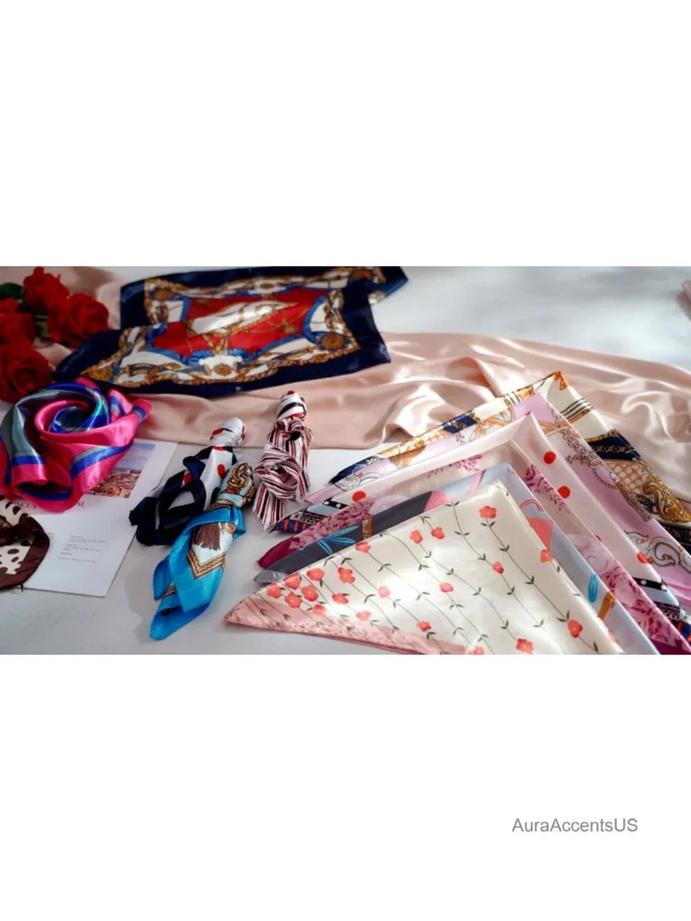 40 Piece Satin Square Head Scarves Set, Silk Feeling Hair Neck Scarves 19.69